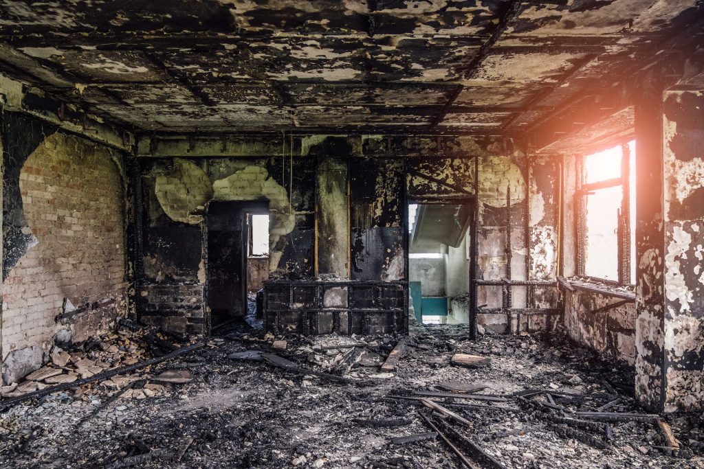 A room is completely destroyed by a fire in a Los Angeles home.